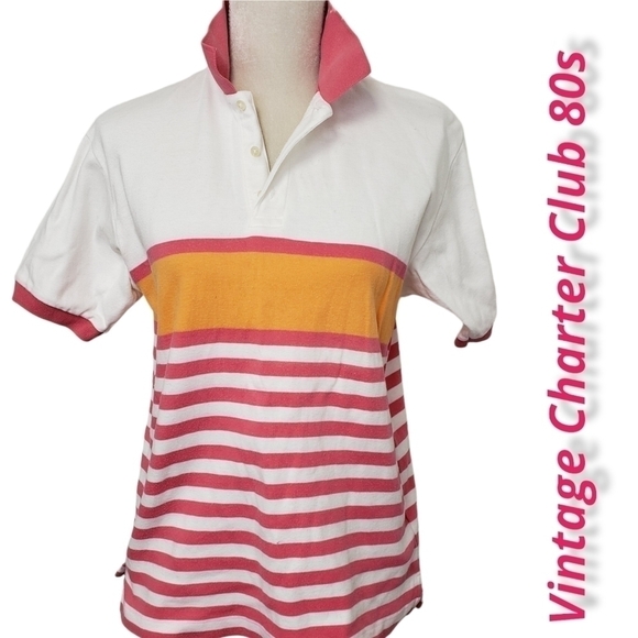 Vintage Charter Club 80s Preppy Polo M Cotton Hong Kong - Picture 1 of 11